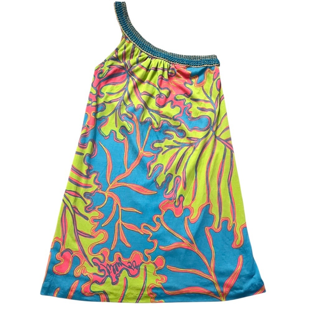 Lilly Pulitzer Jubilee One Shoulder Blue Gold Beaded Neckline Mini Dress Sz 6